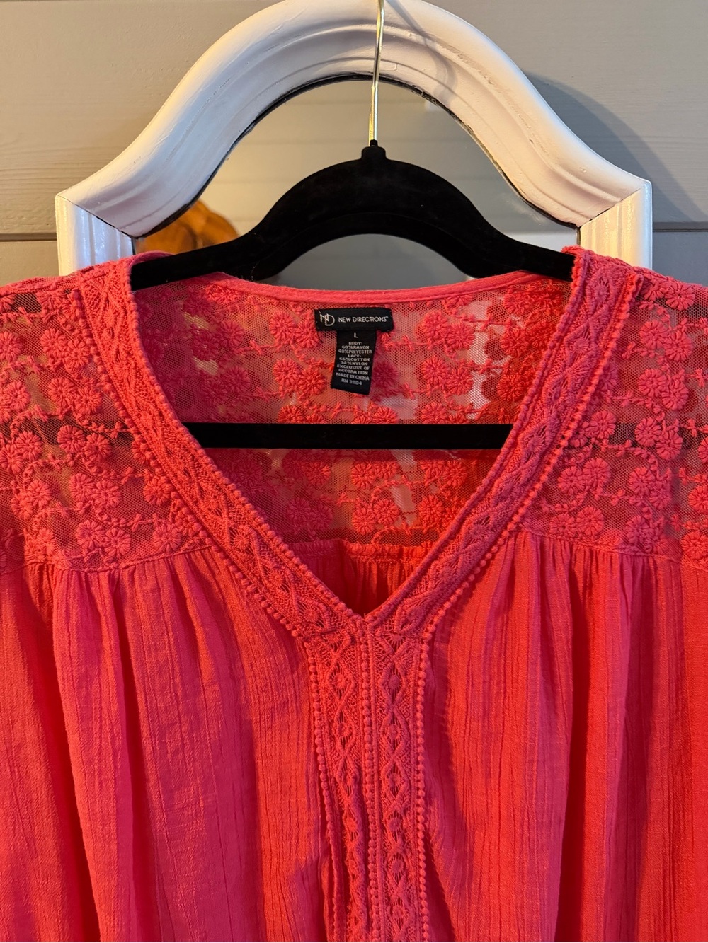 new directions Coral Lace Yoke V-Neck Peasant Tunic - Picture 2 of 9